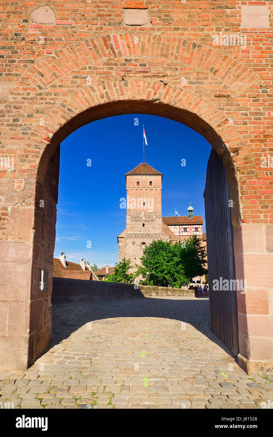 Germany, Bavaria, Nuremberg, Kaiserburg or Imperial Castle, Entrance Gate. Stock Photo