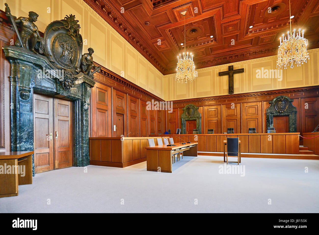 Germany, Bavaria, Nuremberg, Nuremberg Palace of Justice, Memorium Nuremberg Trials Museum, Courtroom 600. Stock Photo