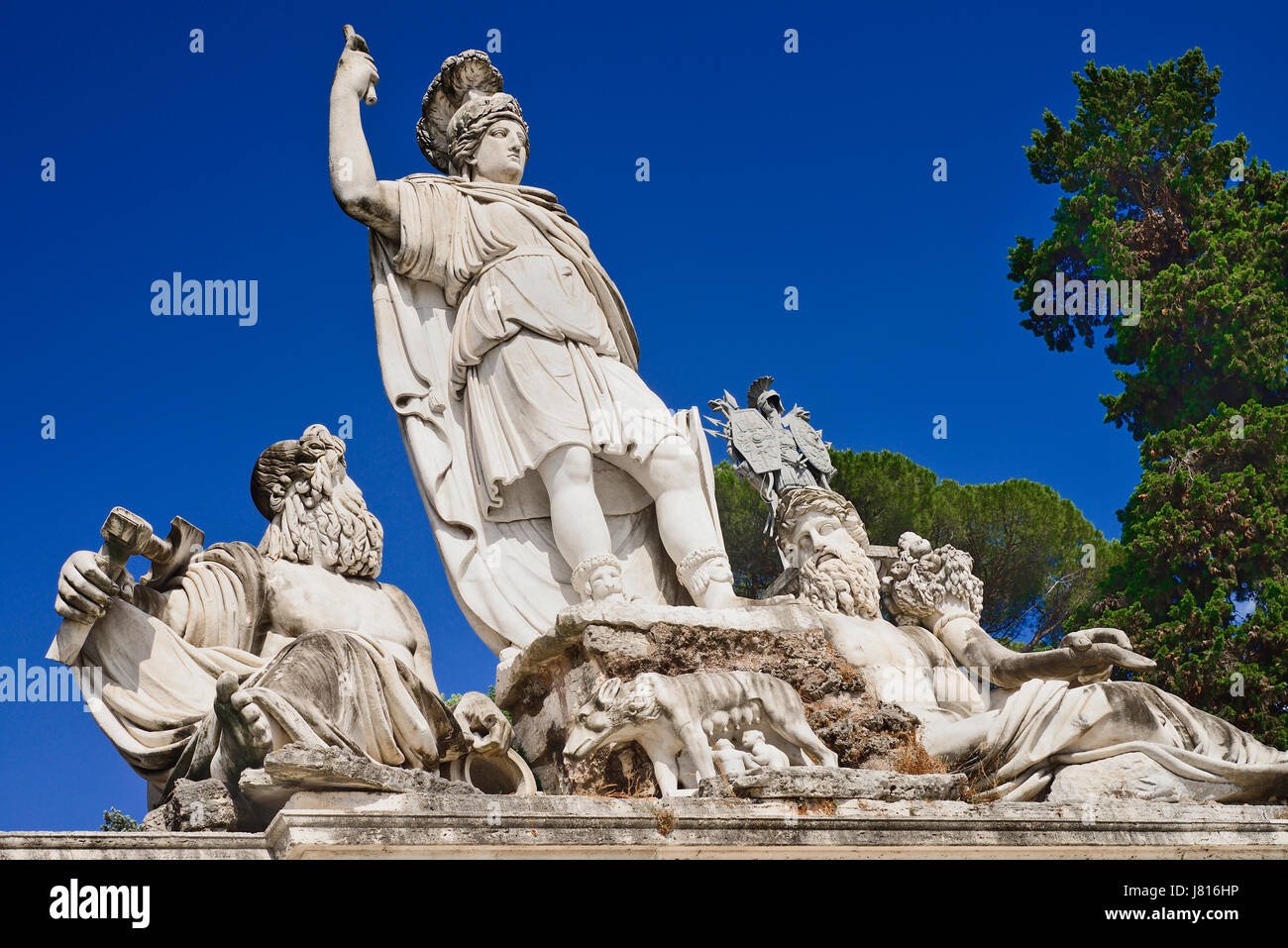 Italy, Rome, Piazza del Popolo, Neptune Fountain detail. Stock Photo