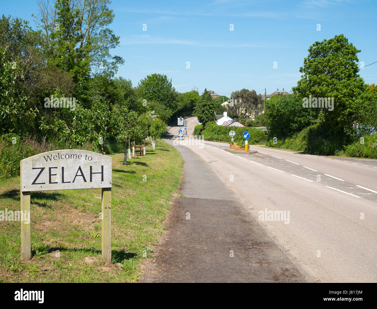 Welcome to Zelah sign entering the village in Cornwall, England UK. Stock Photo