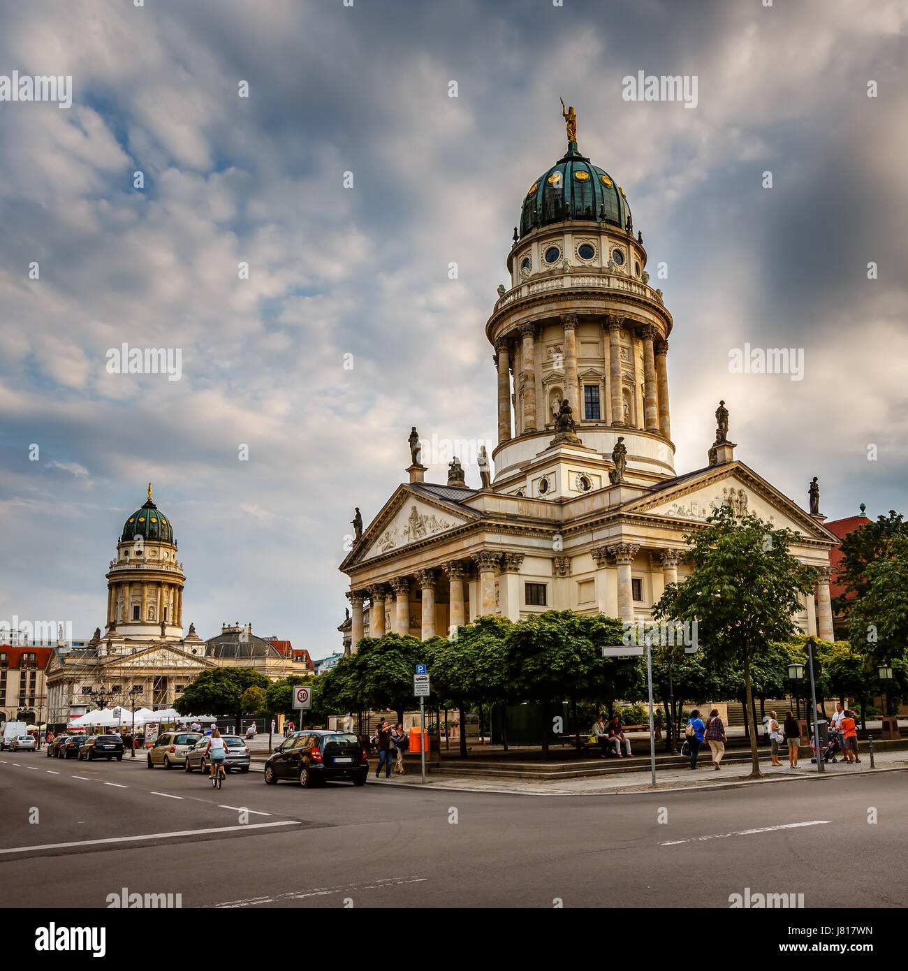 French and German Cathedrals on Gendarmenmarkt Square in Berlin, Germany Stock Photo