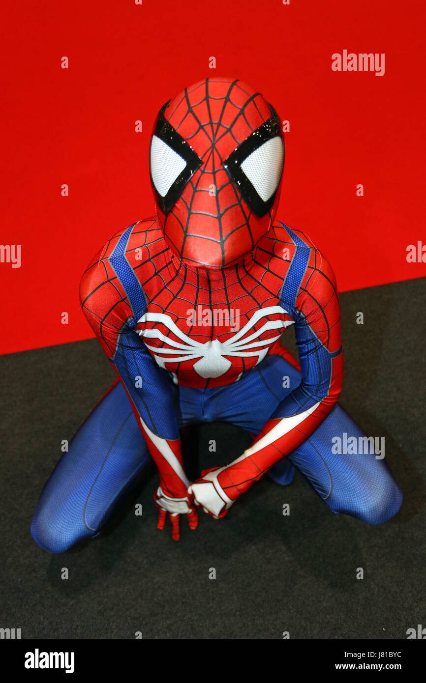 London, UK. 26th May 2017. Spiderman at the opening day of MCM Comic Con at Excel in London Credit: Paul Brown/Alamy Live News Stock Photo