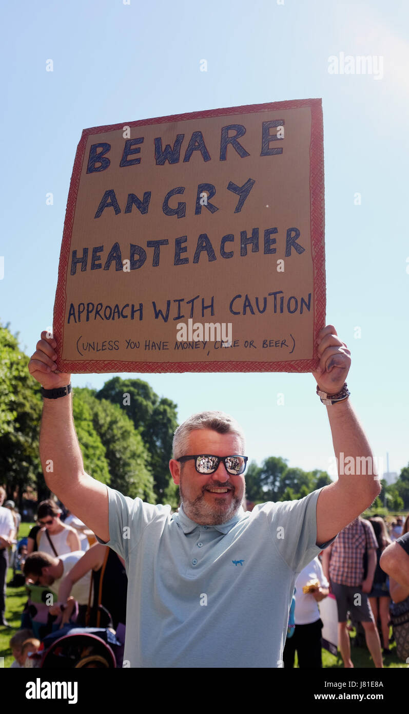 Brighton, UK. 26th May, 2017. Damien Jordan head teacher at Fairlight  School joins parents from Brighton and Hove schools as they take part in  the \