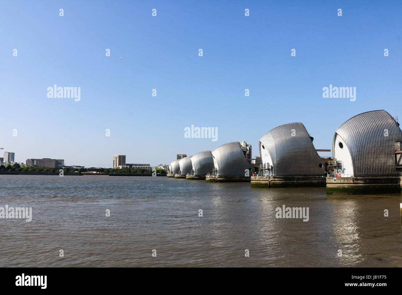 London UK. 26th May 2017. The Thames Barrier against clear skies on the hottest day of the year Credit: amer ghazzal/Alamy Live News Stock Photo