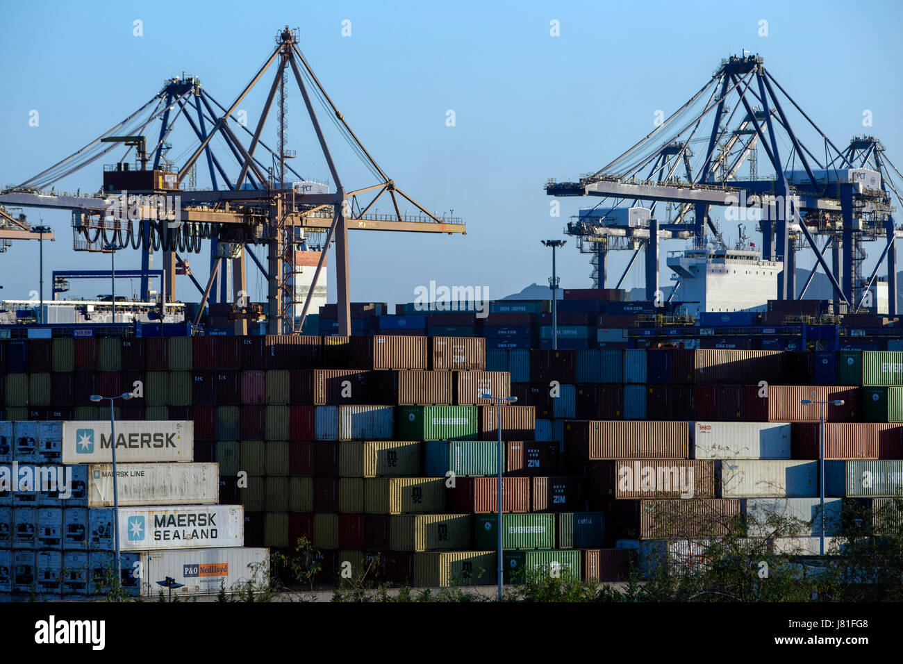 Containers shipping are seen at the port of Piraeus, near Athens, 20 ...
