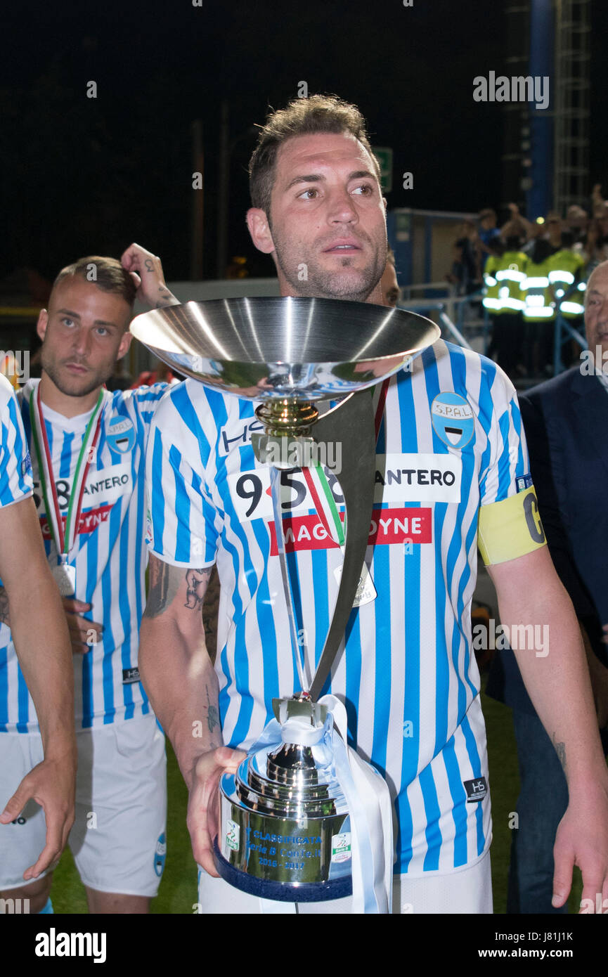 Ferrara, Italy. 18th May, 2017. Nicolas Giani (SPAL) Football/Soccer :  Nicolas Giani of SPAL celebrates their league title with the trophy after  the Italian Serie B match between SPAL 2-1 FC Bari
