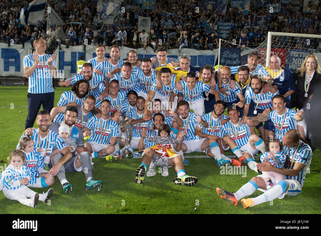 Ferrara, Italy. 18th May, 2017. Nicolas Giani (SPAL) Football/Soccer :  Nicolas Giani of SPAL celebrates their league title with the trophy after  the Italian Serie B match between SPAL 2-1 FC Bari