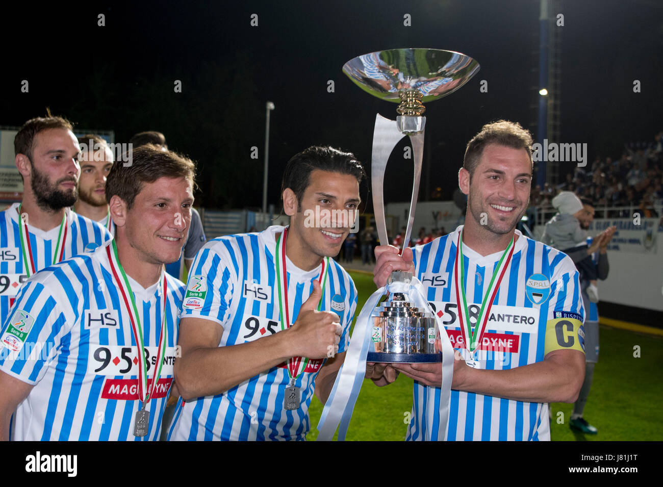 Ferrara, Italy. 18th May, 2017. Alex Meret (SPAL) Football/Soccer : Alex  Meret of SPAL celebrates their league title with the trophy after the  Italian Serie B match between SPAL 2-1 FC Bari