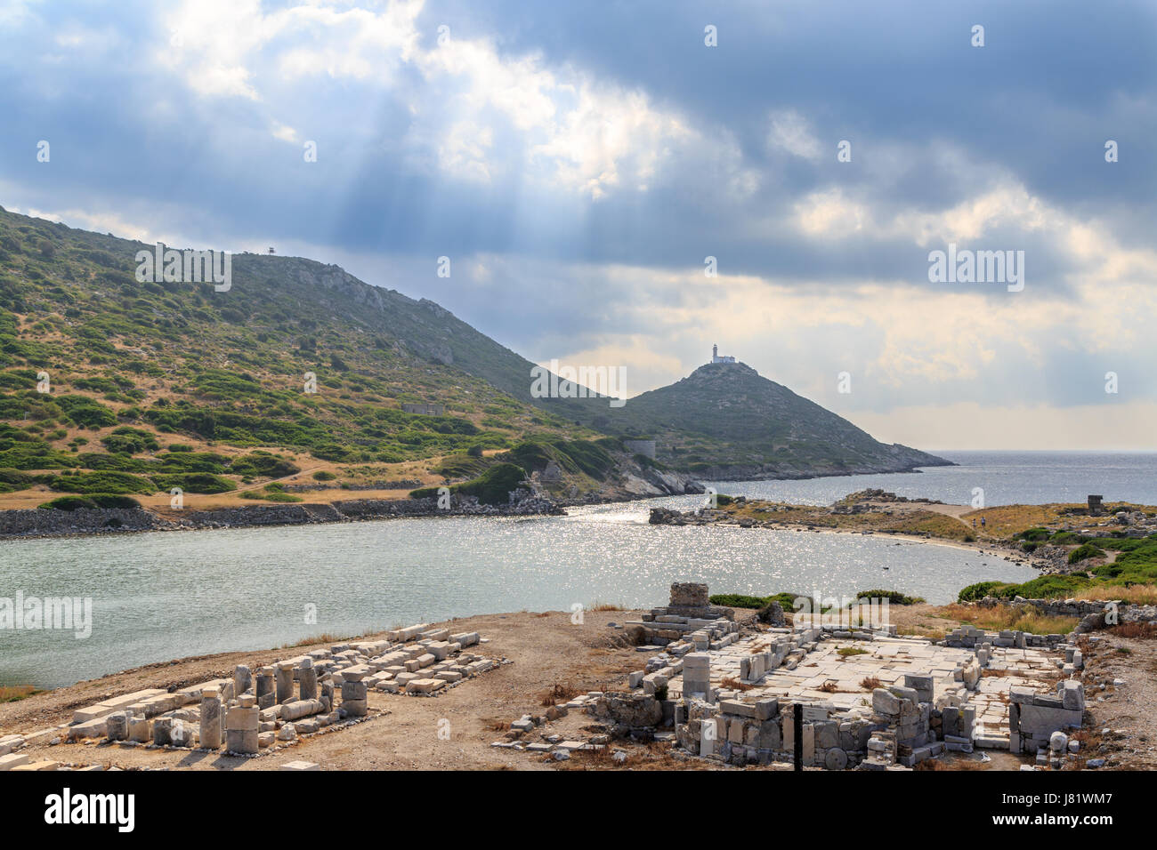 Ancient greek city knidos remmants and lighthouse with sun rays Stock ...