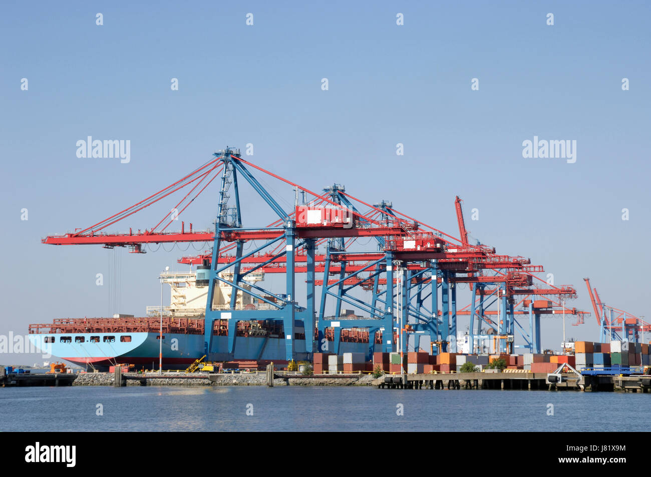 traffic transportation dock container port ship shipping containers sailing Stock Photo