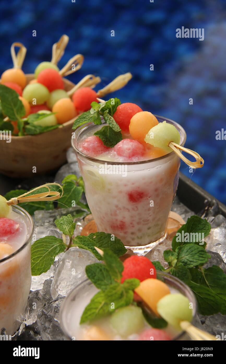 Iced Melon and Sago Pearls in Coconut Milk, popular Asian cold dessert