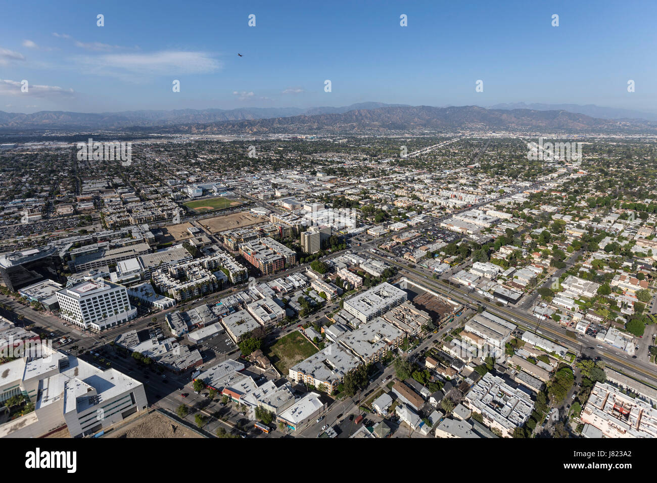 Aerial view of North Hollywood in the city of Los Angeles, California ...