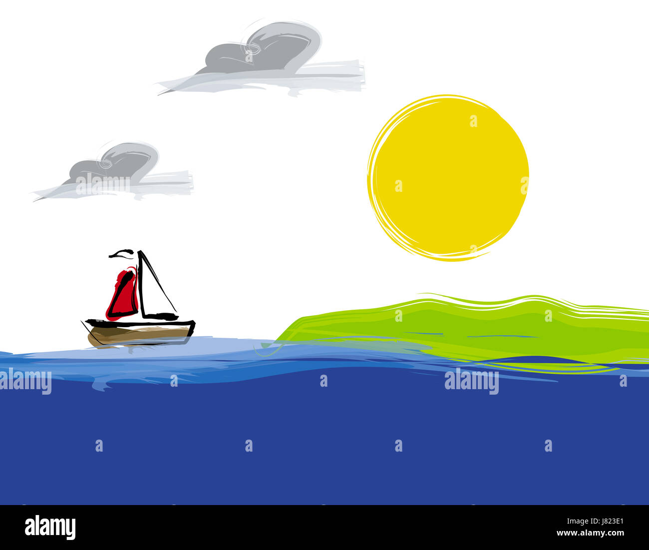 illustration yacht boat cartoon simple sailing salt water sea ocean water  Stock Photo - Alamy
