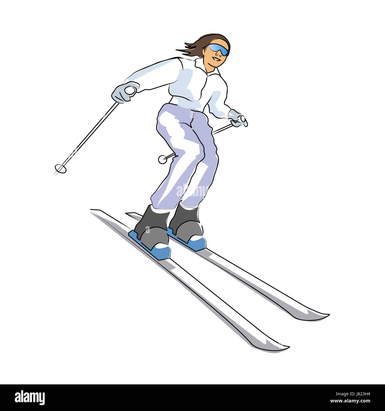 woman person ski skiing downhill skier cartoon girl girls woman Stock