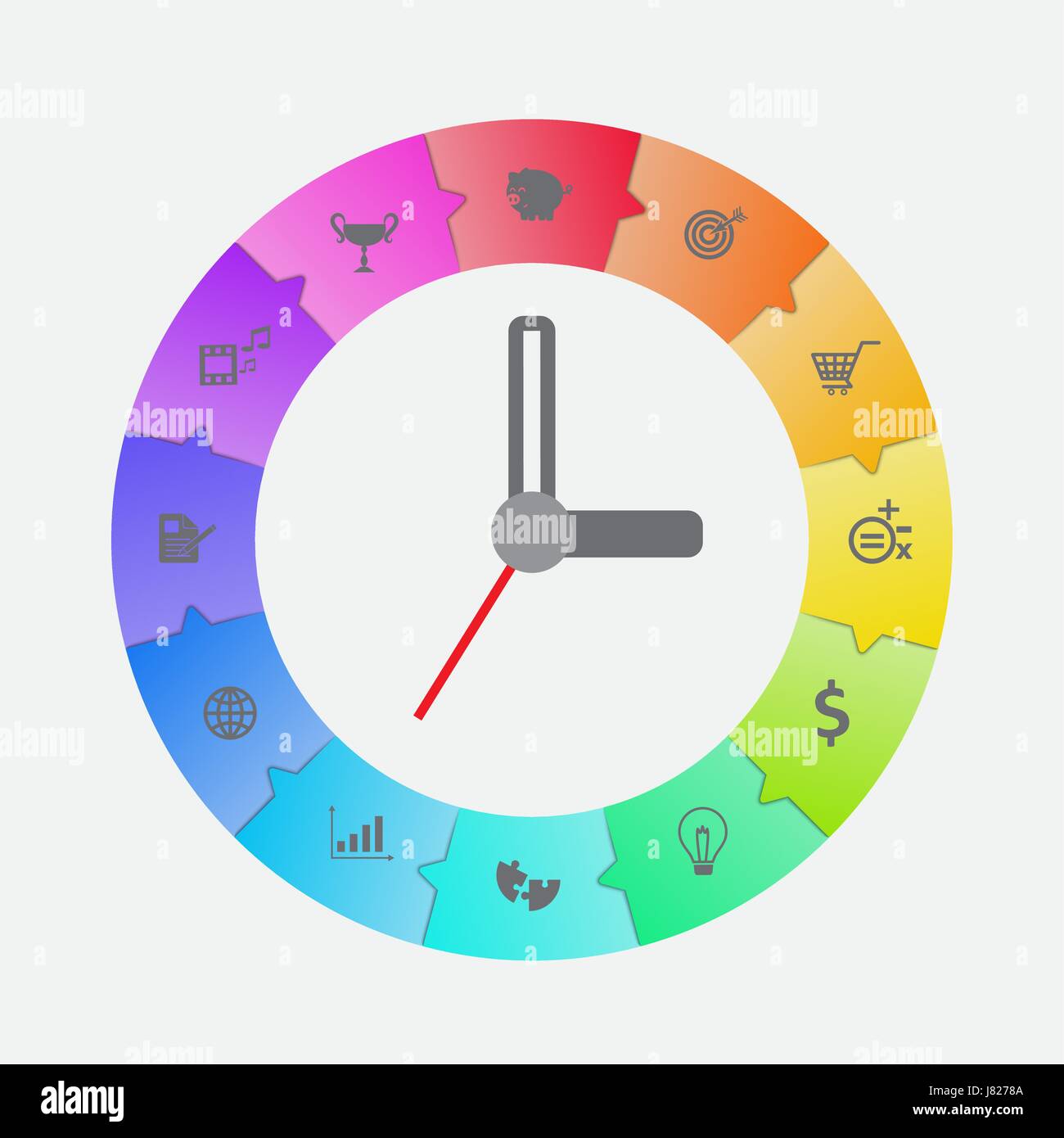 Infographic clock design vector for time management concept. Stock Vector