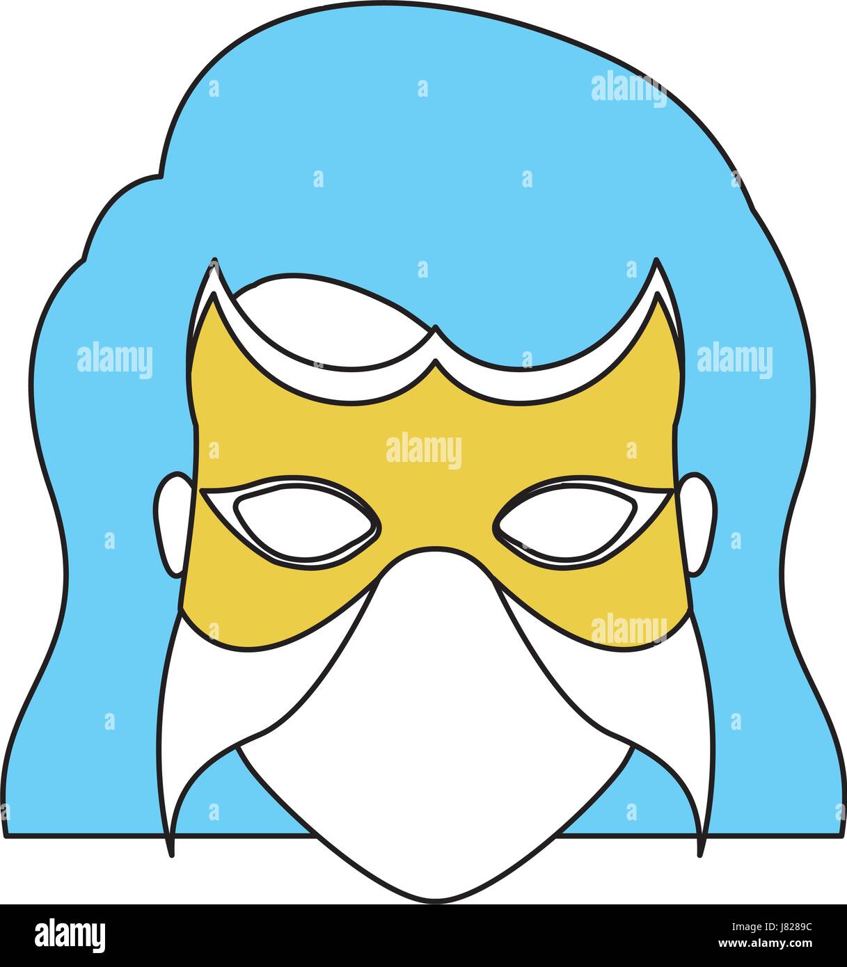 Silhouette With Face Of Woman Superhero With Blue Short Hair And