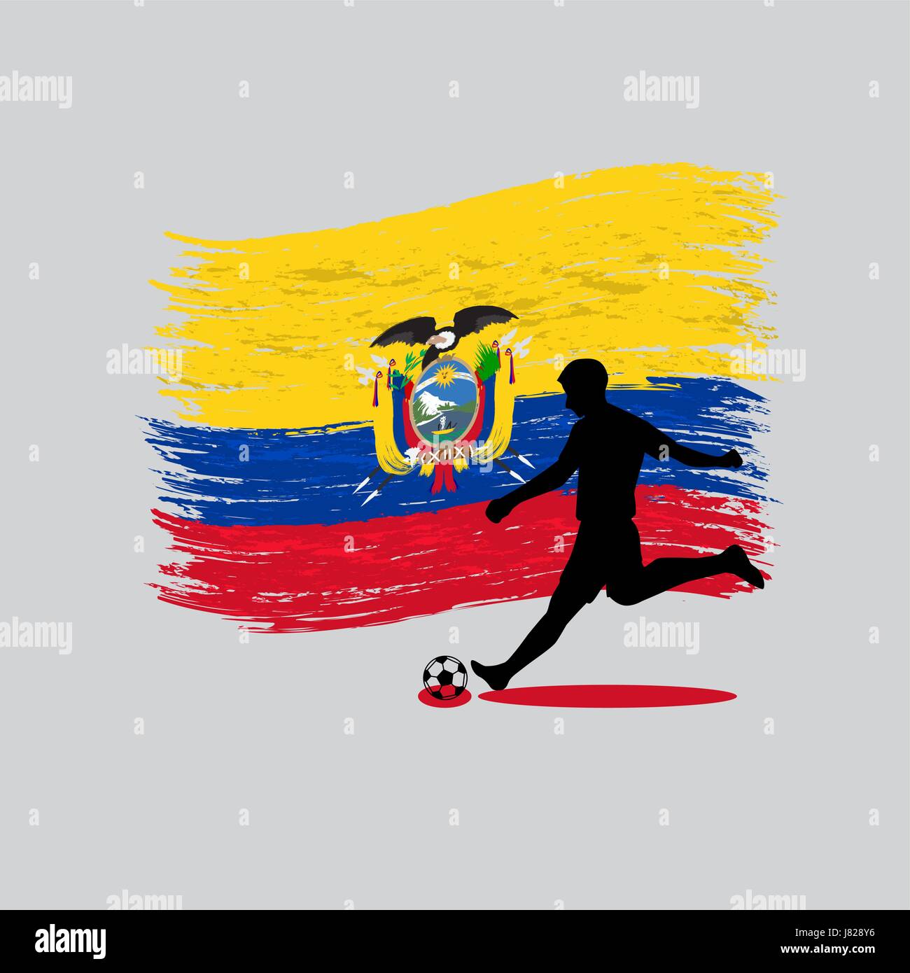 Soccer Player action with Republic of Ecuador flag on background Stock Vector
