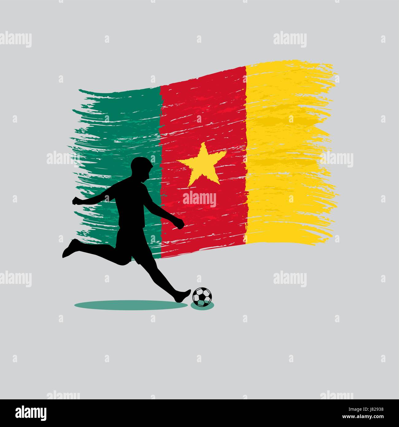Soccer Player action with Republic of Cameroon flag on background Stock Vector