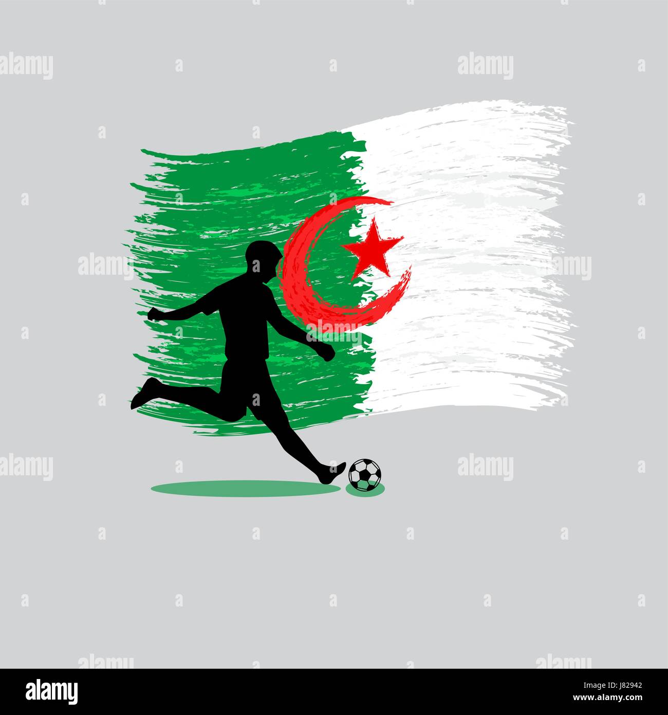 Soccer Player action with People's Democratic Republic of Algeria flag on background Stock Vector