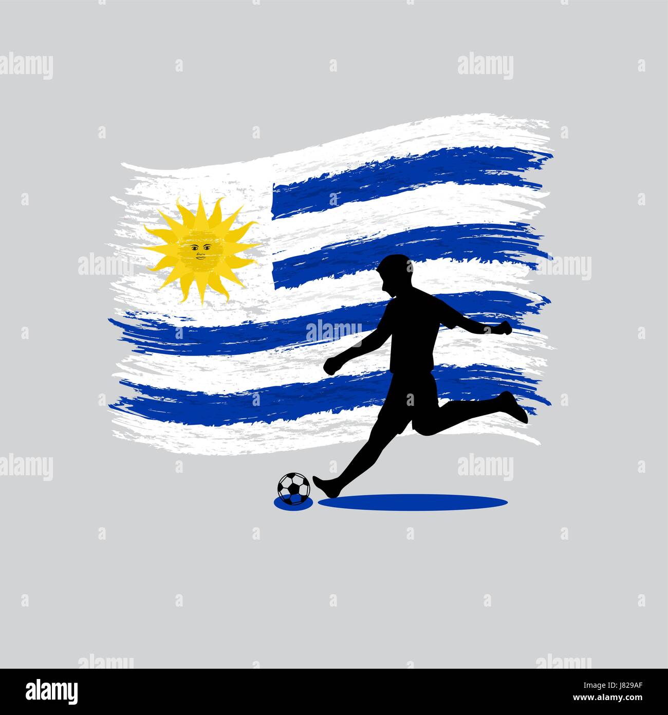 Soccer Player action with Oriental Republic of Uruguay flag on background Stock Vector