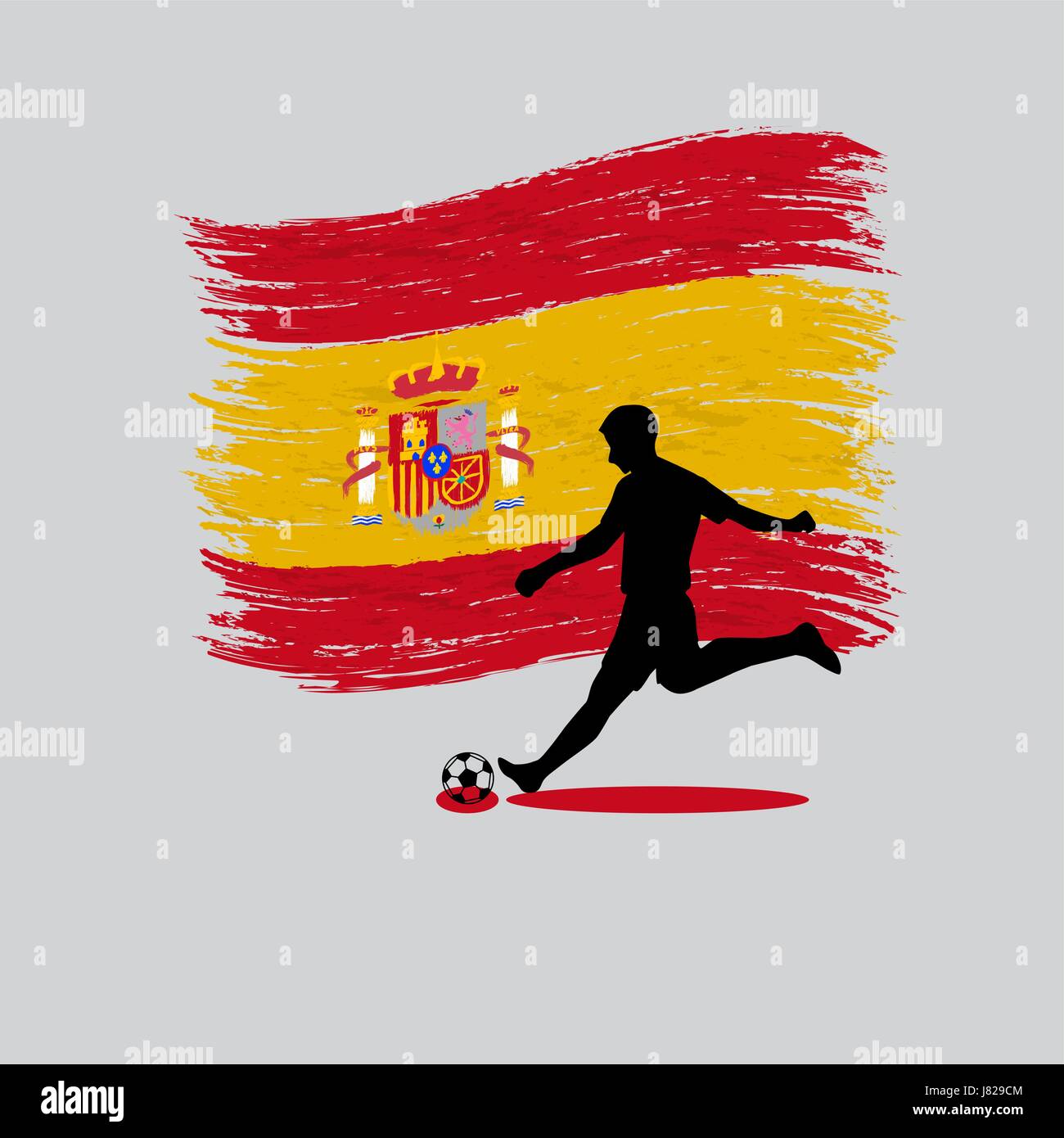 Soccer Player action with Kingdom of Spain flag on background Stock Vector