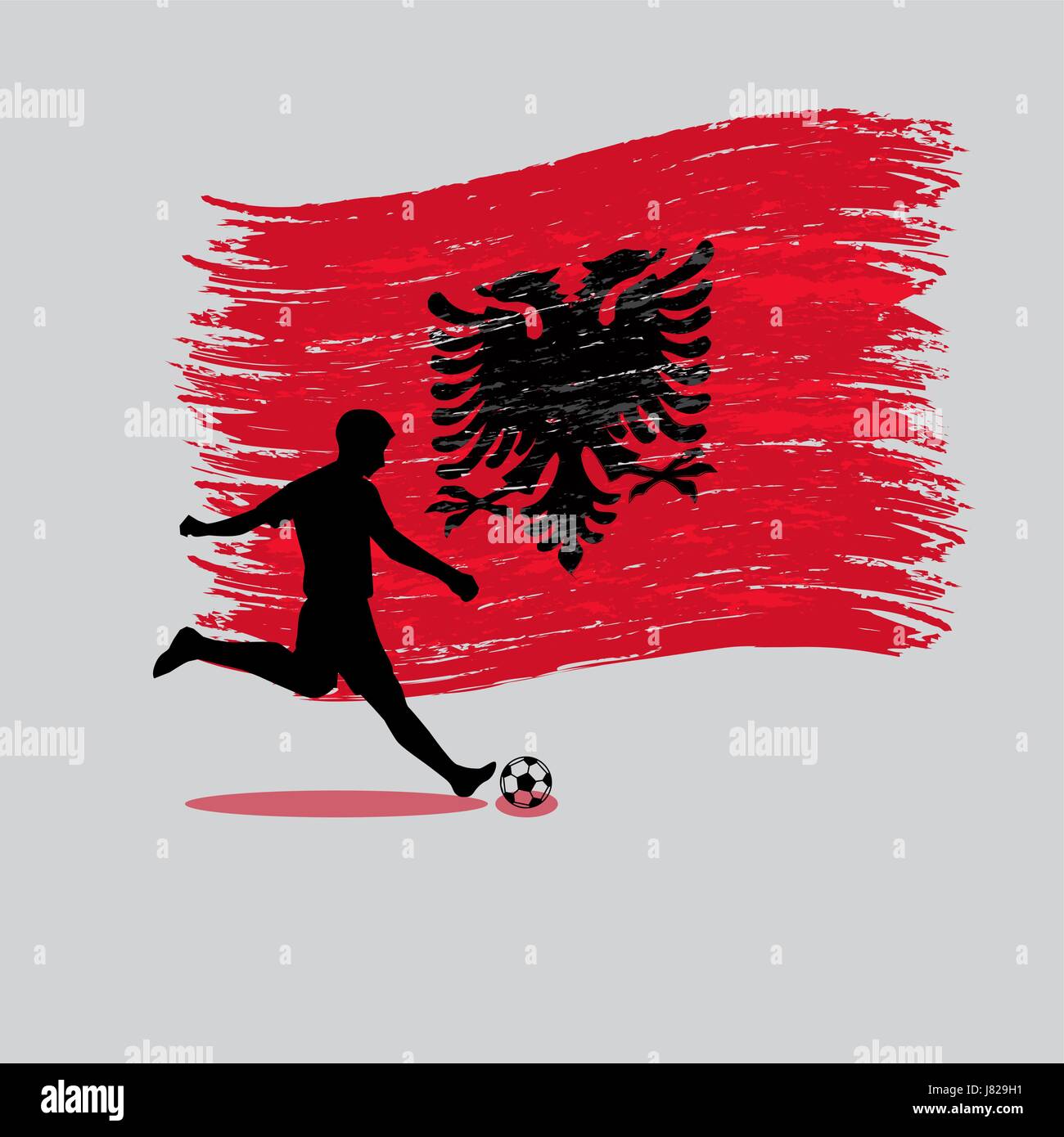 Soccer Player action with Republic of Albania  flag on background vector Stock Vector