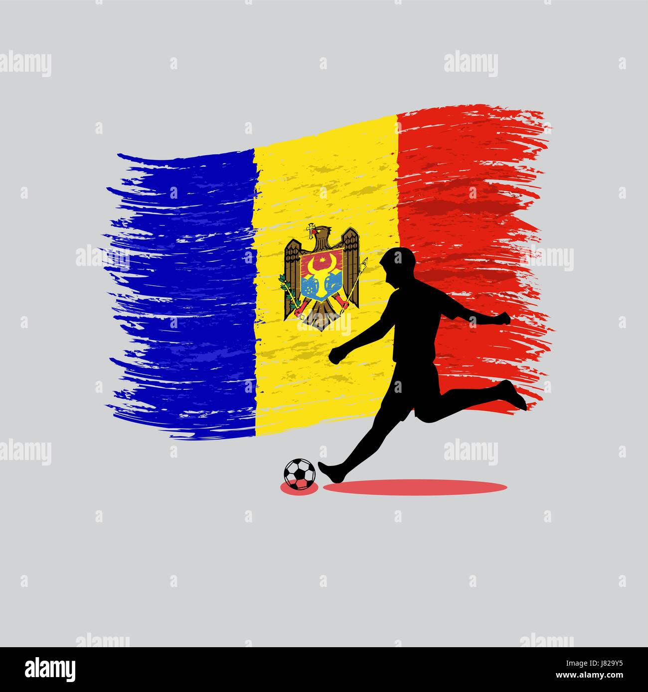 Soccer Player action with Republic of Moldova  flag on background vector Stock Vector