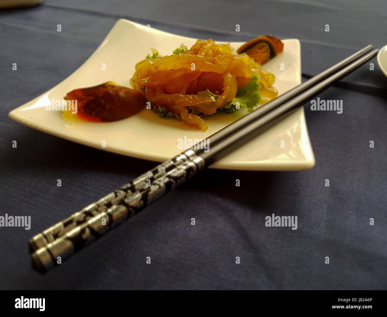 Jellyfish Salad for Cold Dish Appetizer in Dim Sum Course Stock Photo