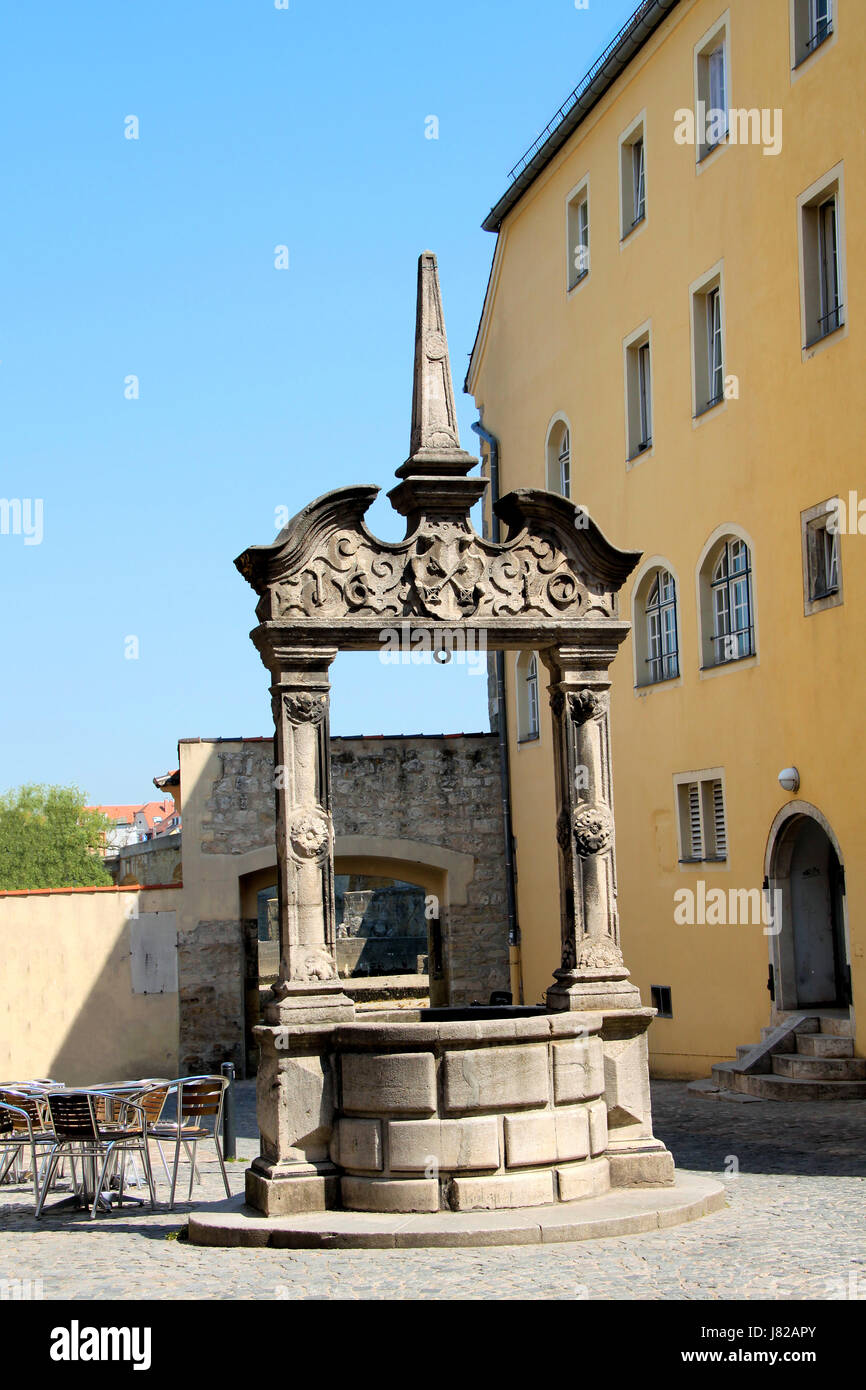 historical bavaria fountain ratisbon draw well blue historical europe bavaria Stock Photo