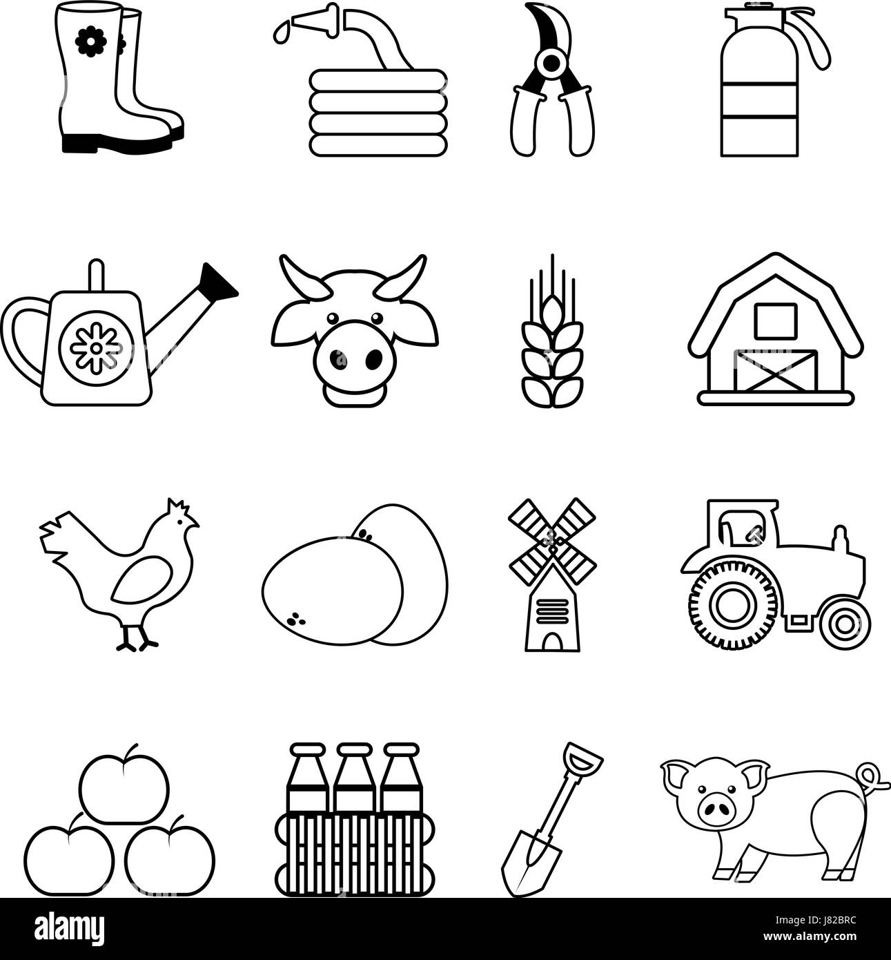 Farm agricultural icons set, outline style Stock Vector