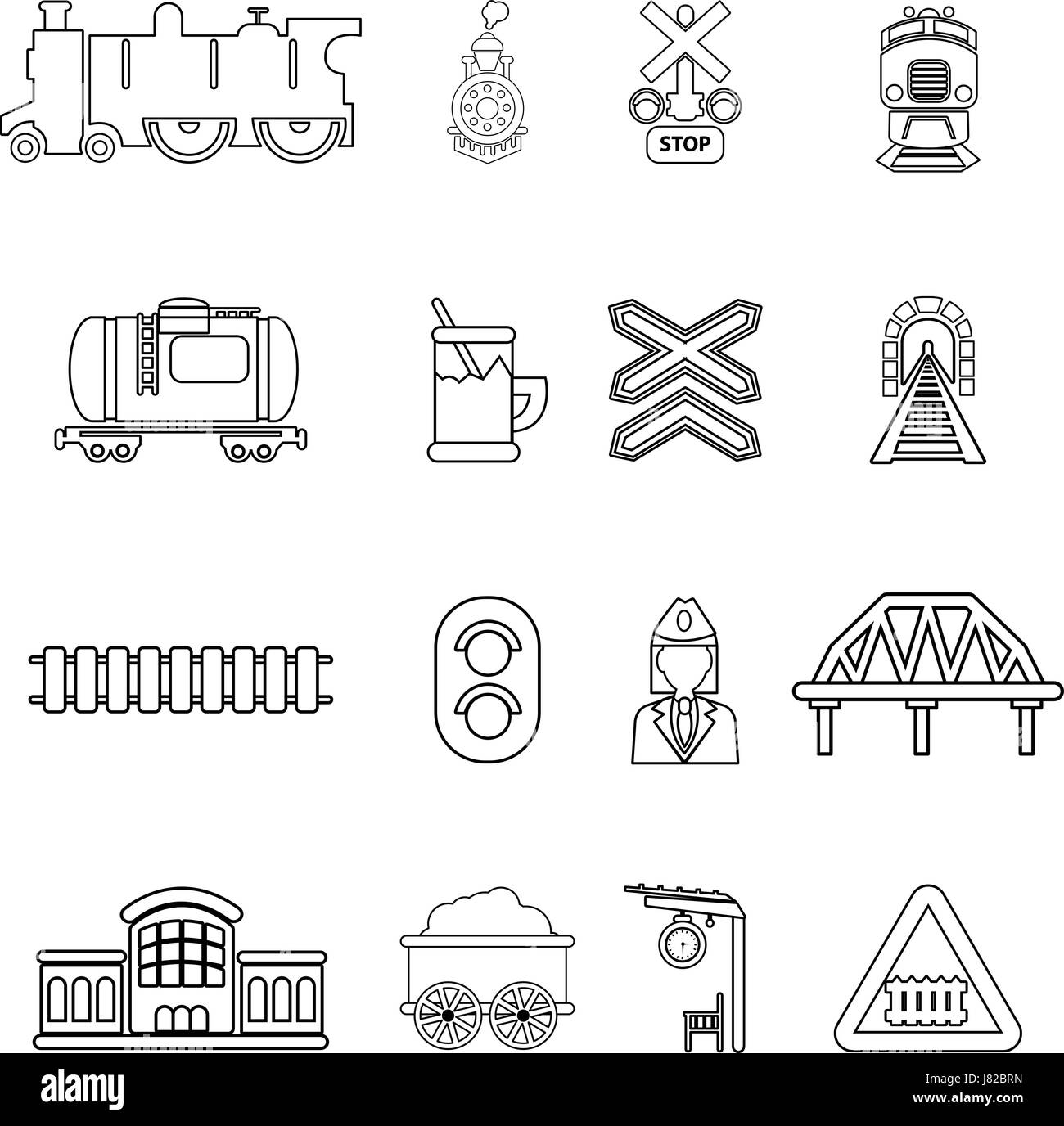 Train railroad icons set, outline style Stock Vector Image & Art - Alamy