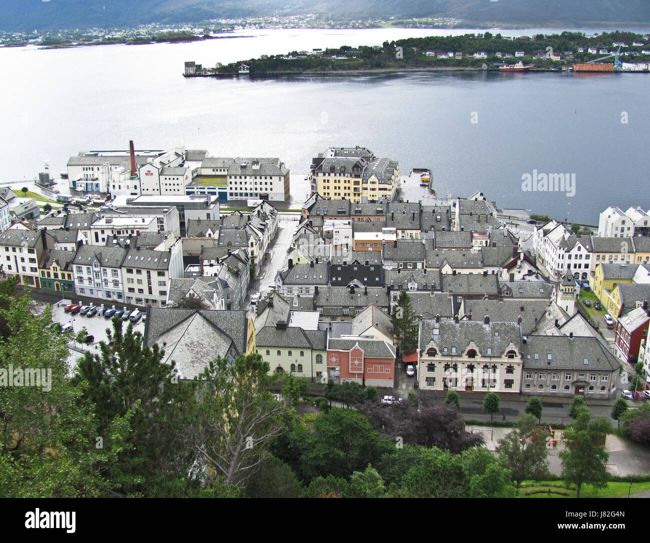 Aerial view of city, Alesund, Norway. Stock Photo