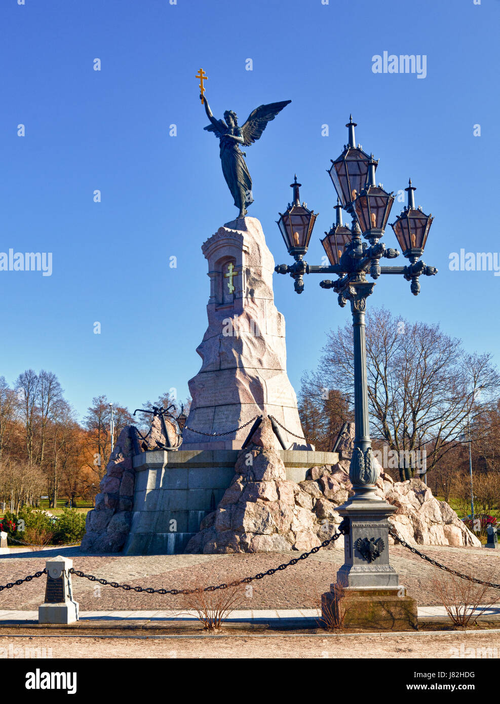 monument memorial angel angels shiner light lamp luminary ship estonia sailing Stock Photo