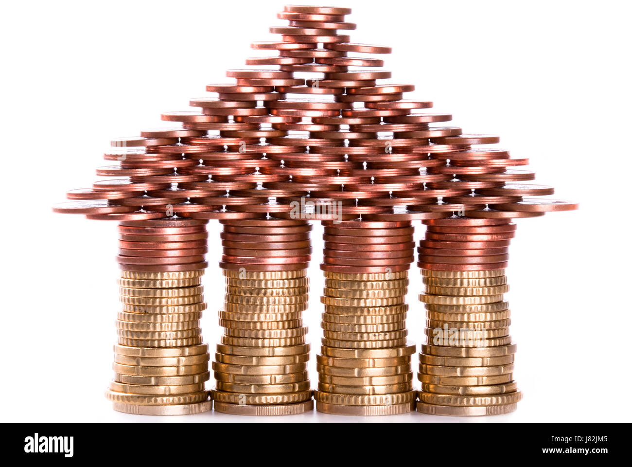 house building euro pillar coins stack rooftop money buildings bank