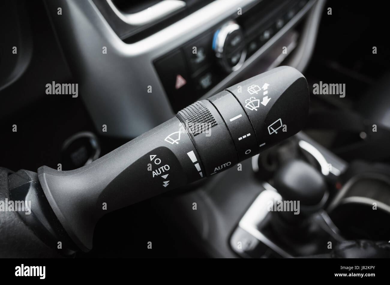 Multi functional wipers mode selector, modern car interior details Stock Photo