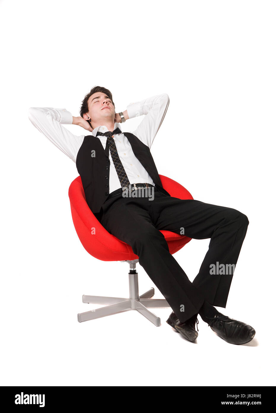 armchair consider spare time free time leisure leisure time male masculine Stock Photo
