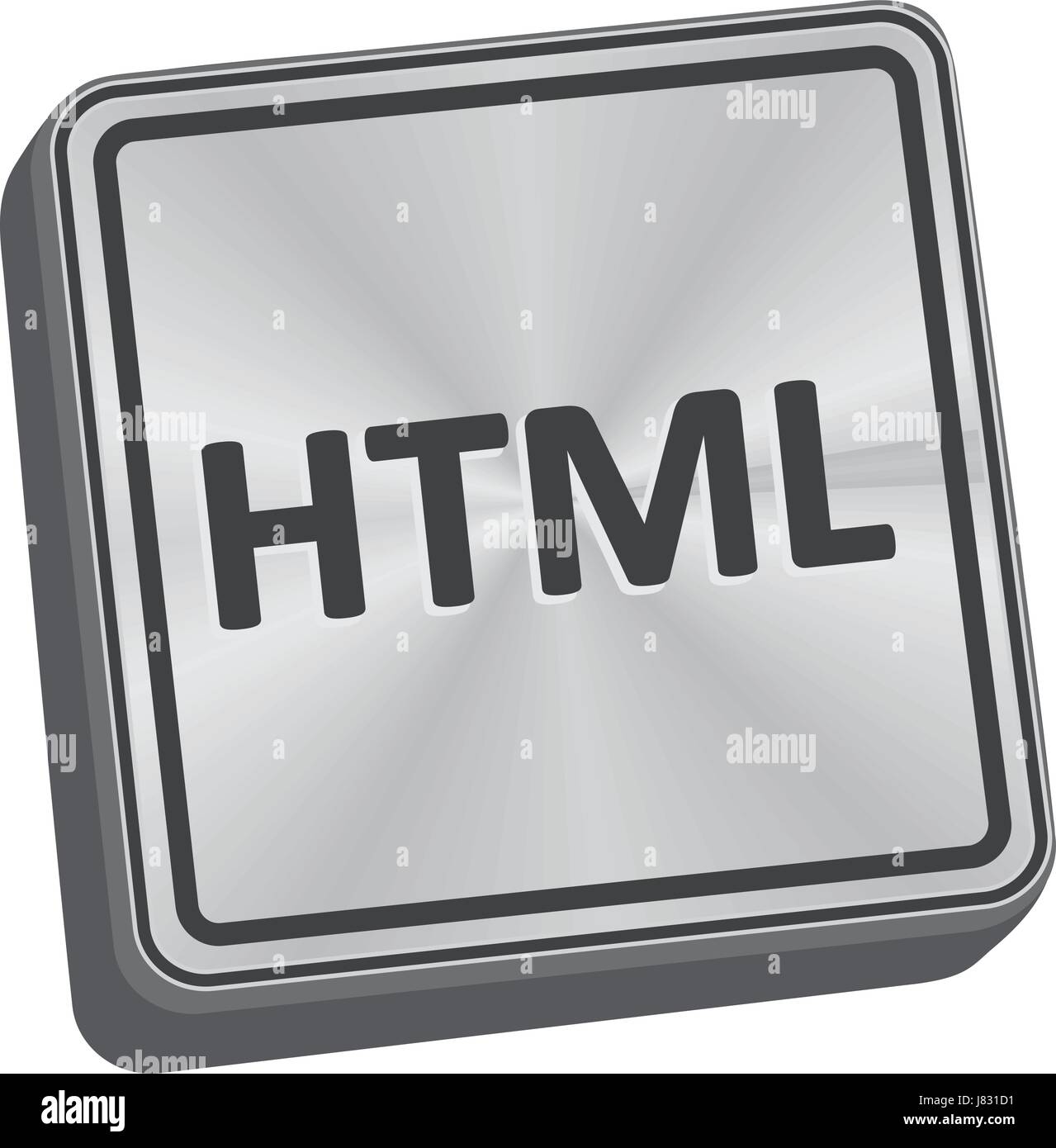 HTML button 3D key in brushed metal Stock Vector