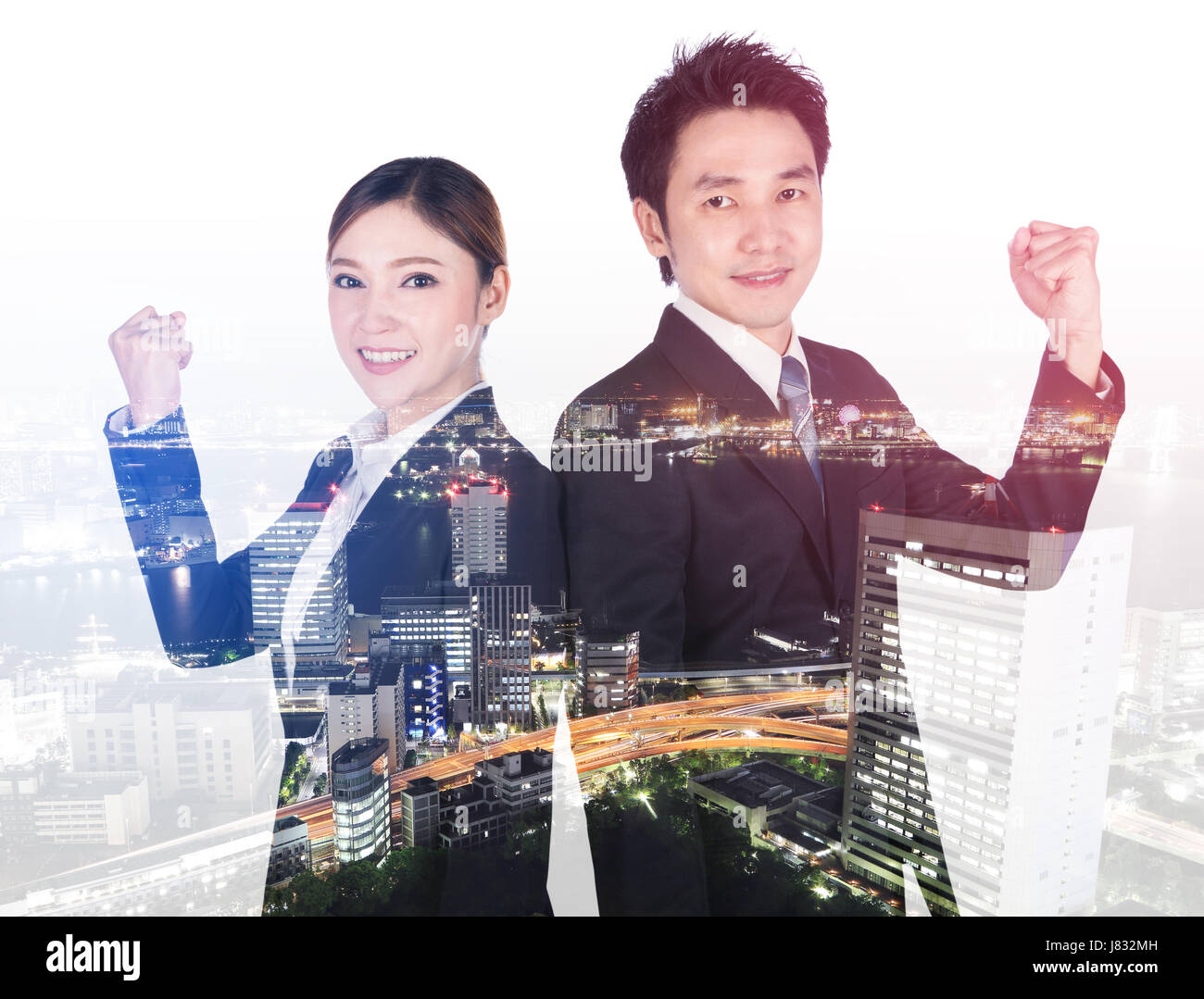 Double exposure portrait happy hi-res stock photography and images - Alamy