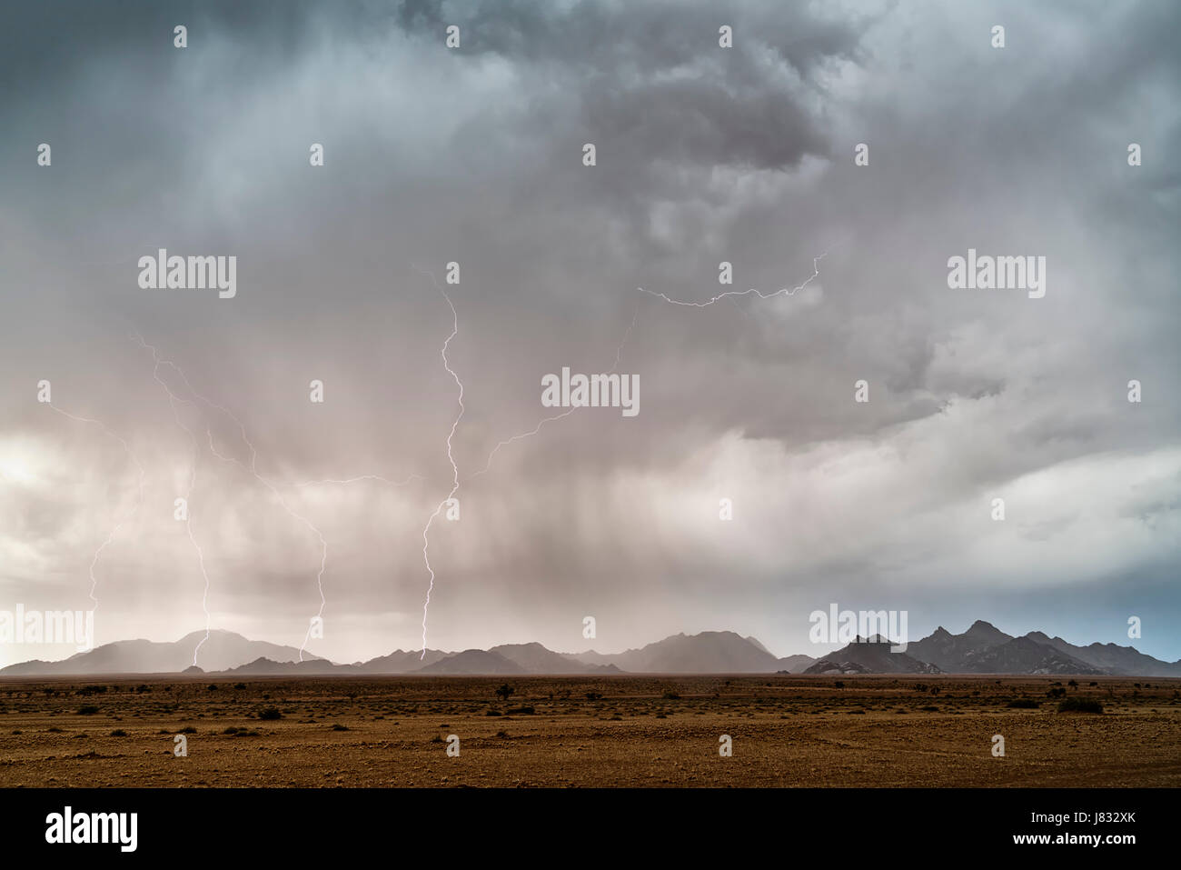 Multiple desert lightning strikes Stock Photo