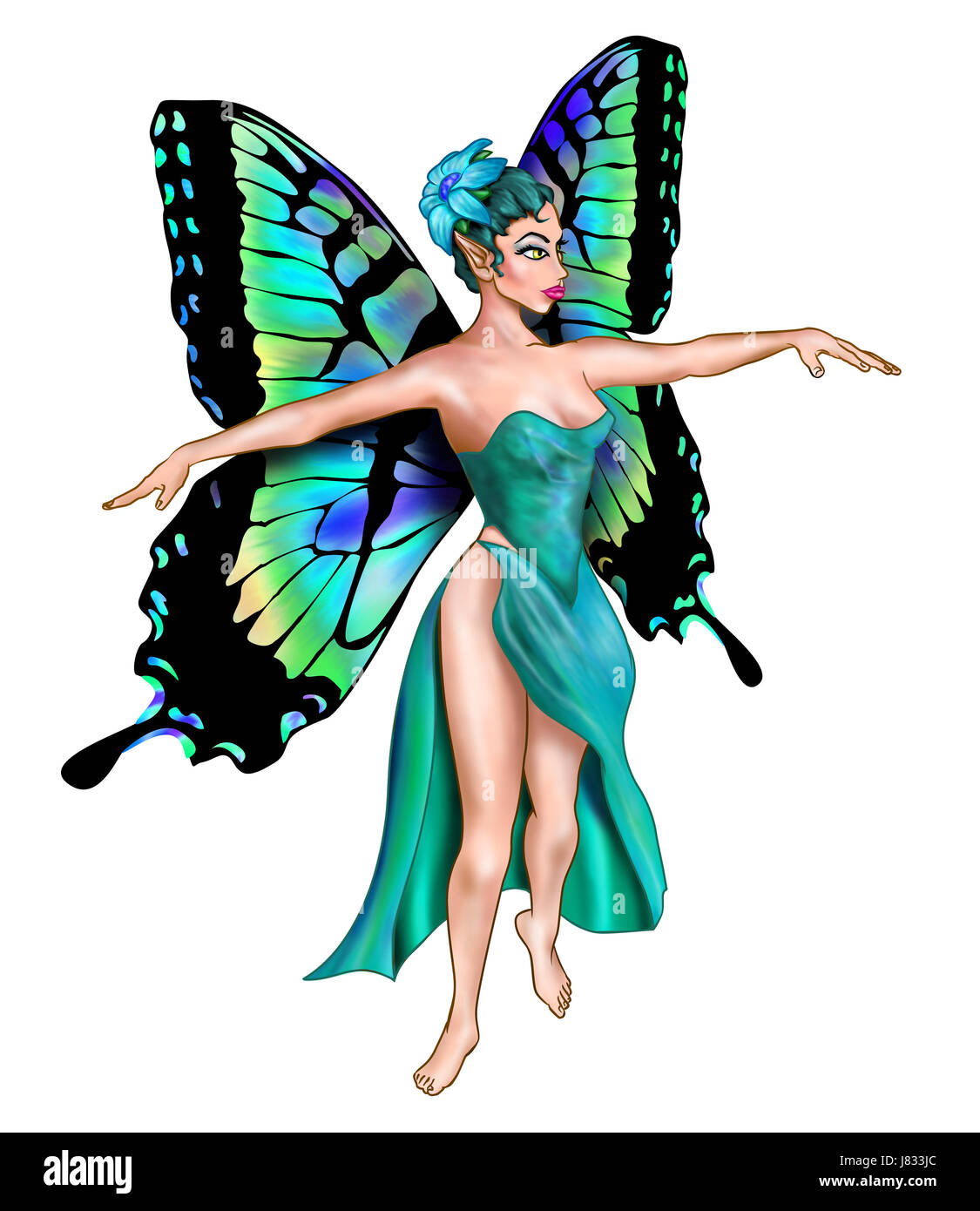 blue isolated green turquoise myth wings fairy blue beautiful beauteously nice Stock Photo