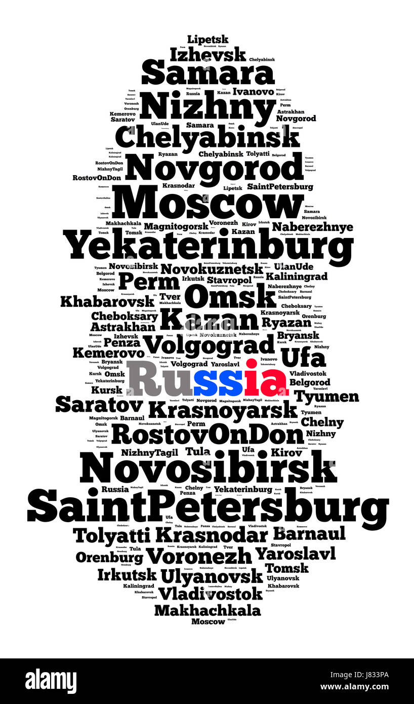 Localities in Russia word cloud concept Stock Photo