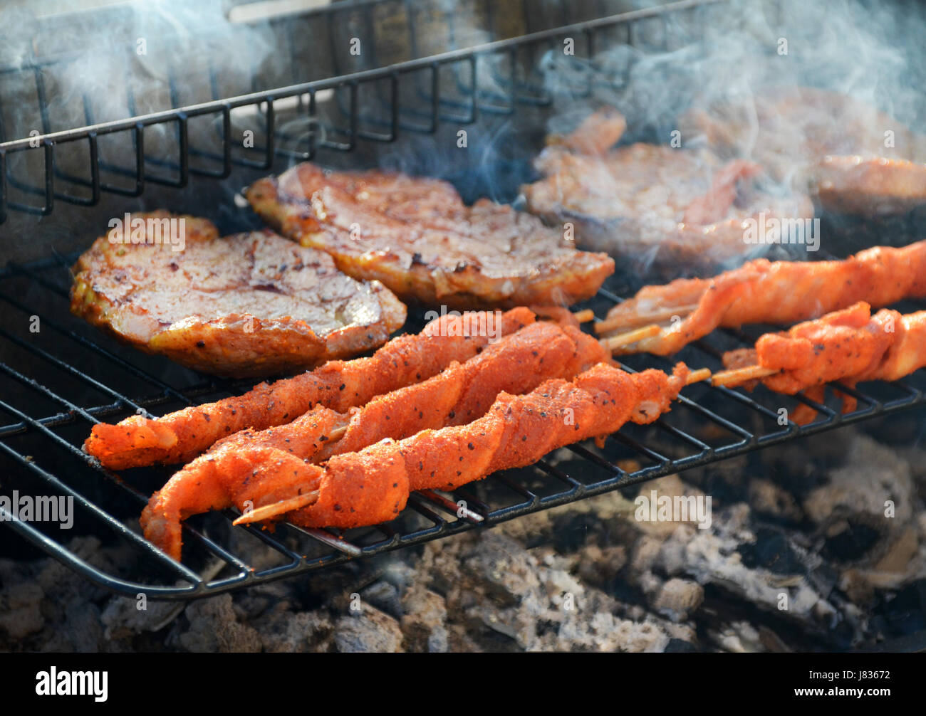 grill sticks and steaks Stock Photo