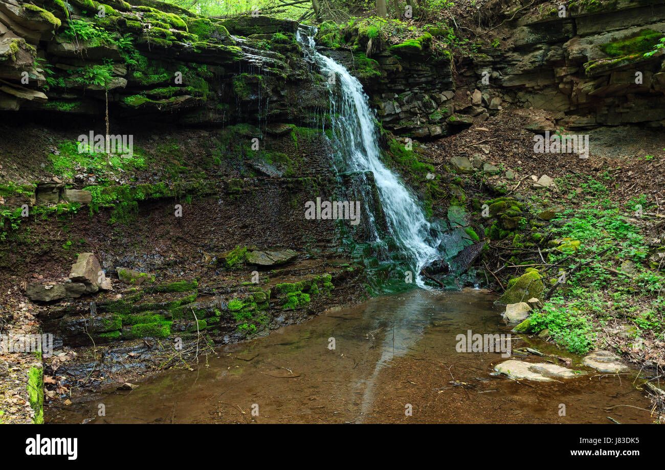 Beautiful cascading waterfalls spring view (on the Rusyliv river