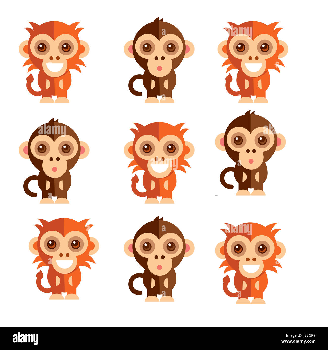 a icon set of monkeys illustration on a plain background Stock Photo ...