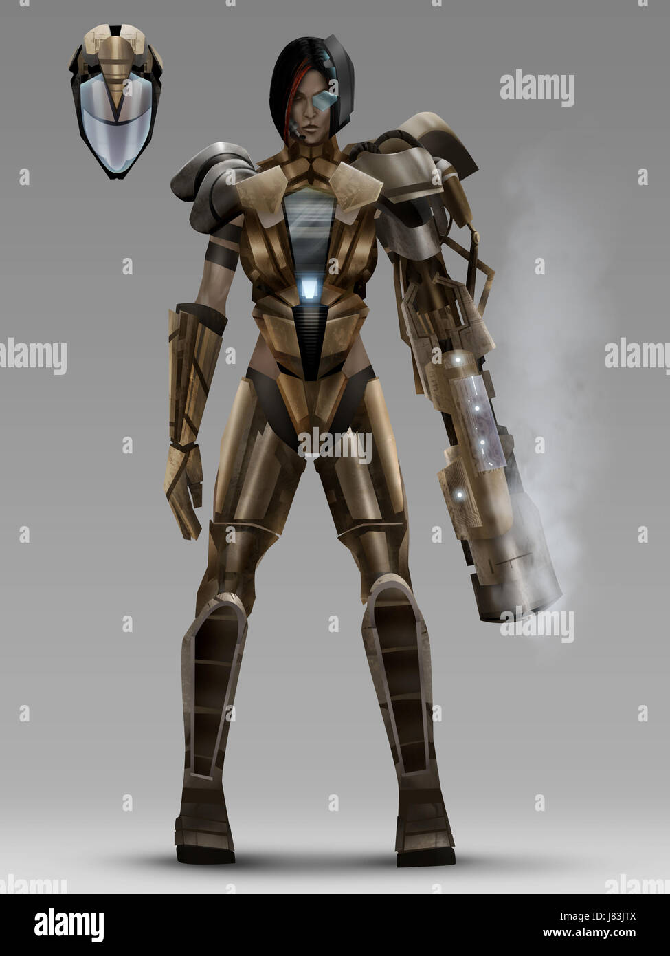 Futuristic woman tactical armor costume. Futuristic woman with tactical