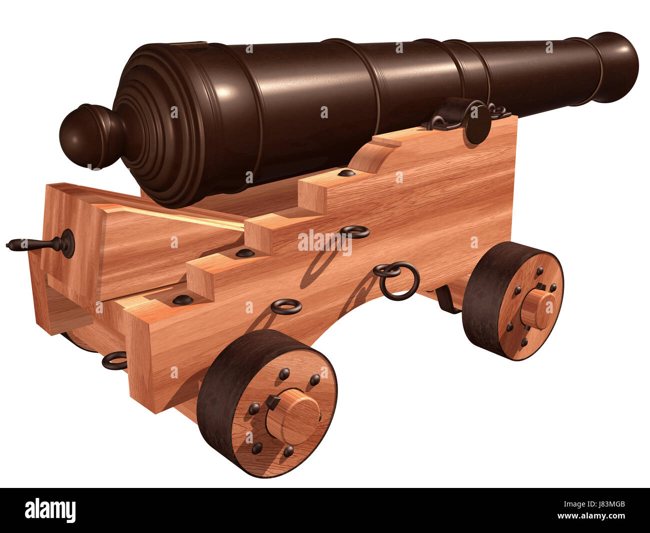 wood cannon gun firearm artillery bronze historical isolated navy battle wood Stock Photo