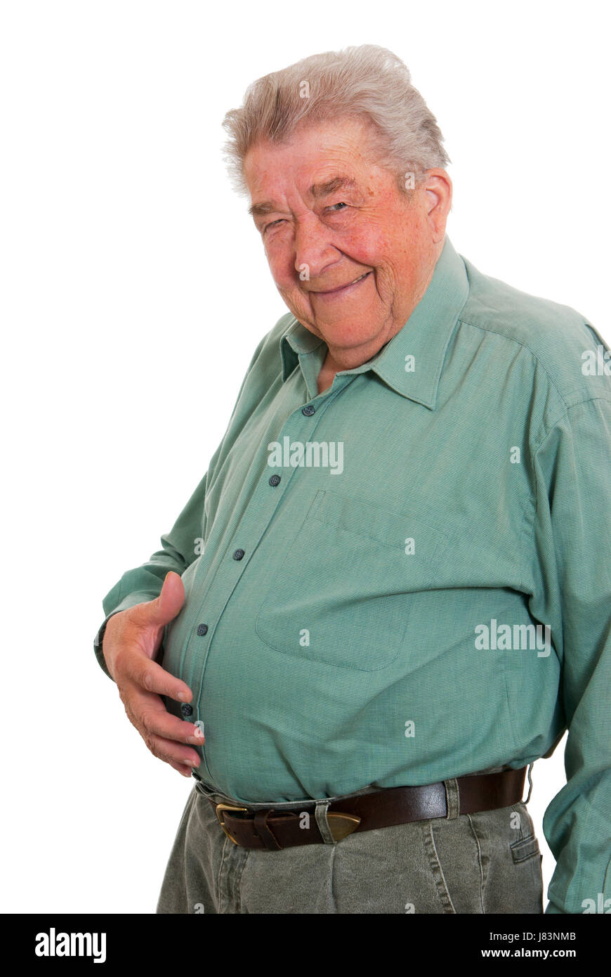 Толстый пожилых мужчин. Толстый дедушка в рубашке.