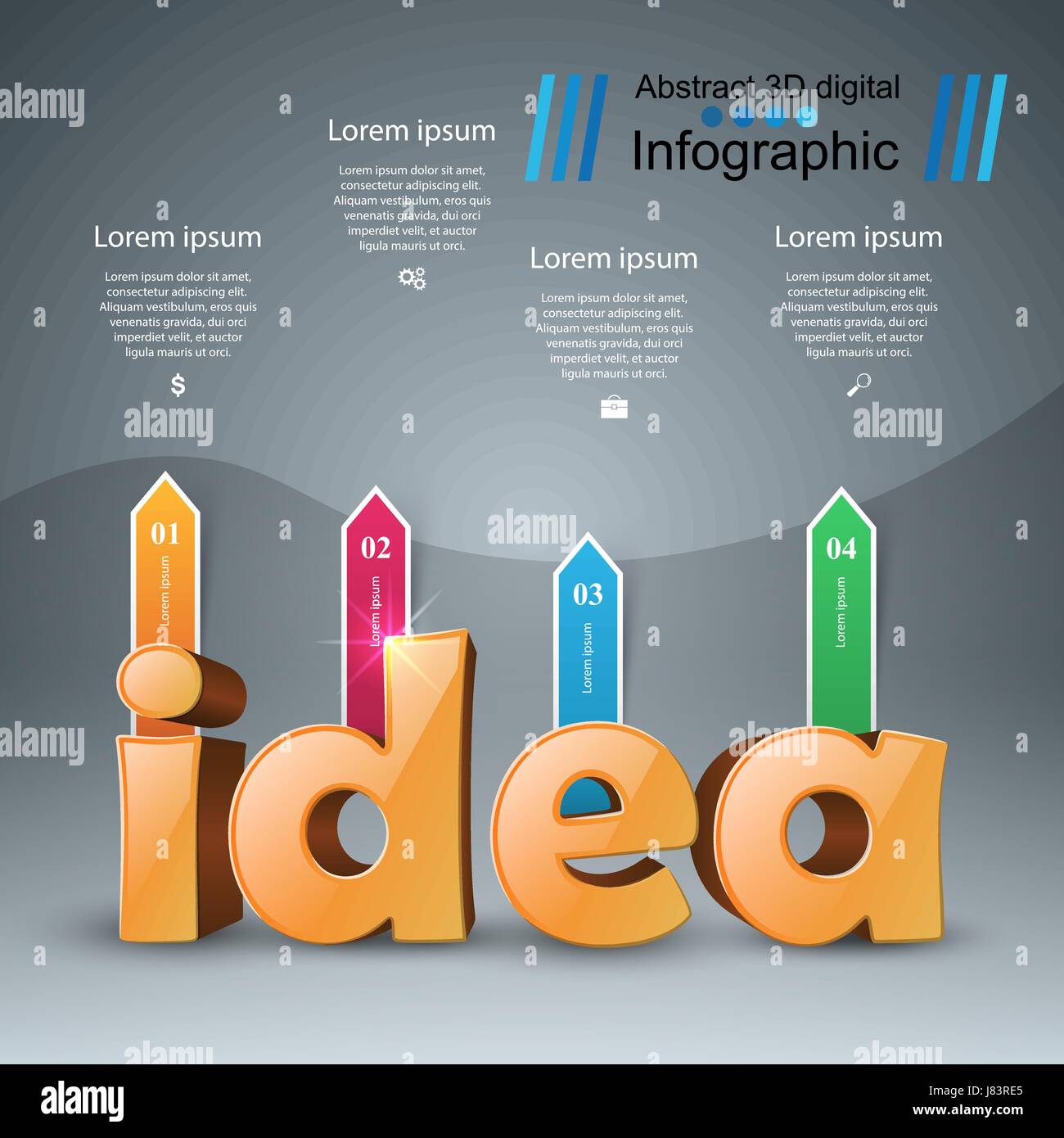 Idea 3D digital illustration Infographic. Stock Vector