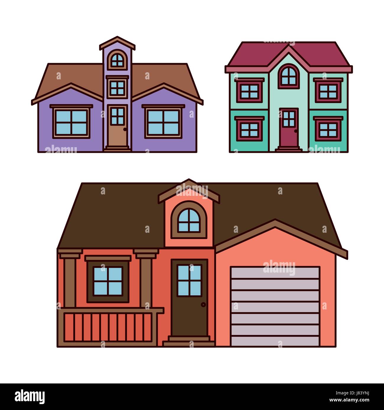 background with colorful group of houses facades Stock Vector