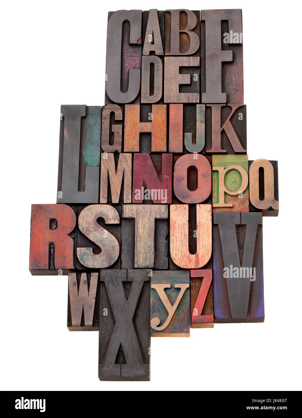 vintage letterpress abstract english alphabet type model build art isolated Stock Photo
